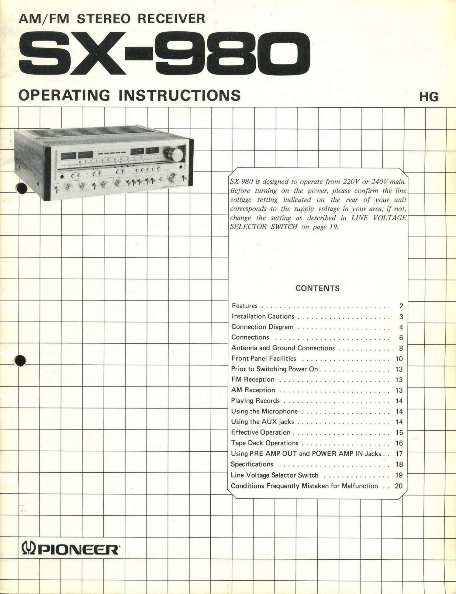 pioneer sx 980 owners manual 2