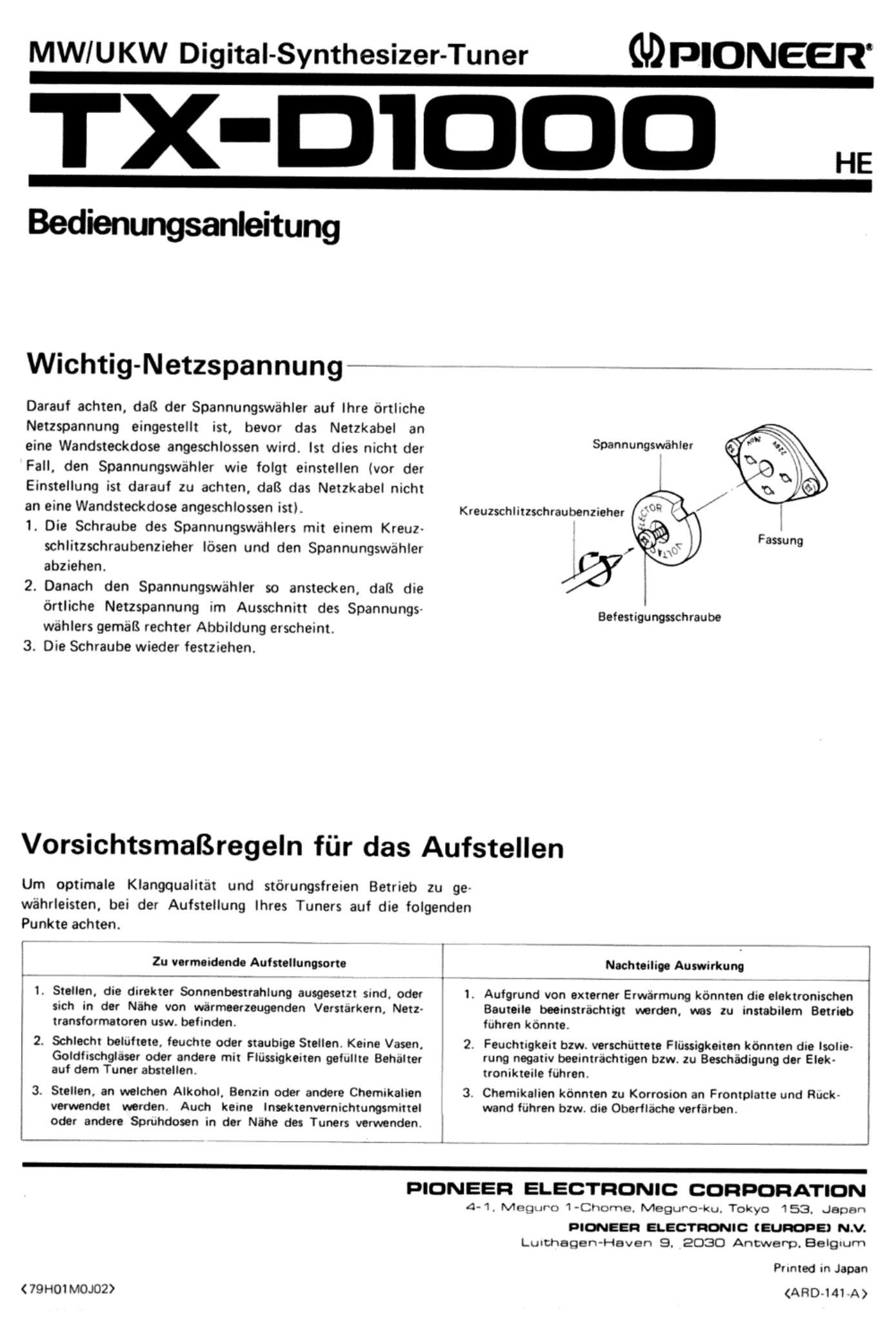 pioneer txd 1000 owners manual