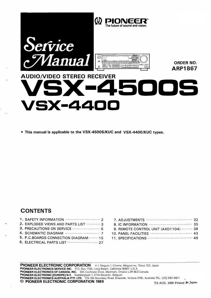 Pioneer VSX 4500 Service Manual