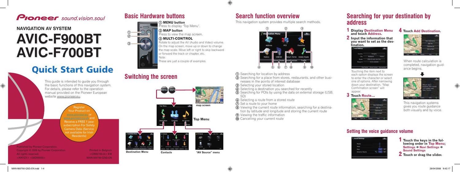 Pioneer AVIC F700BT Owners Manual