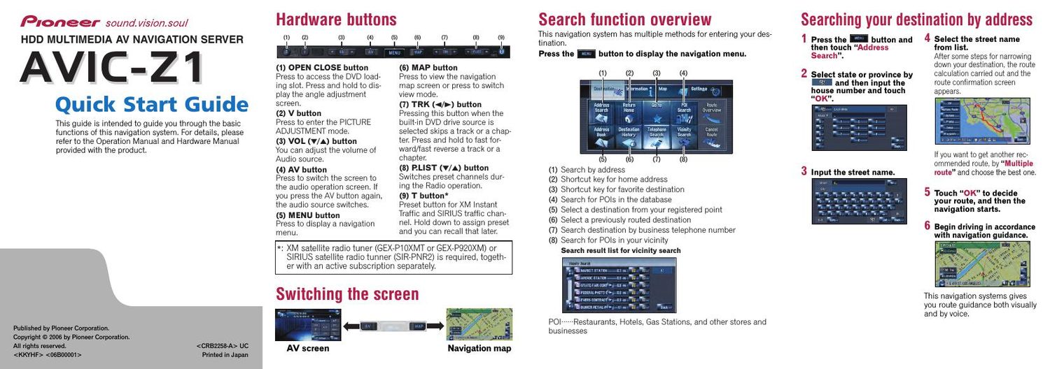 Pioneer AVIC Z1 Owners Manual