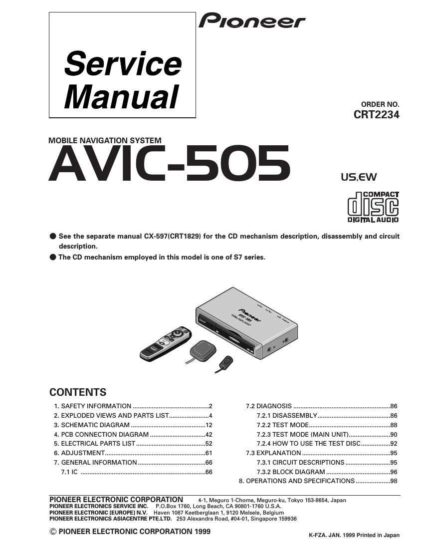 pioneer avic 505 service manual