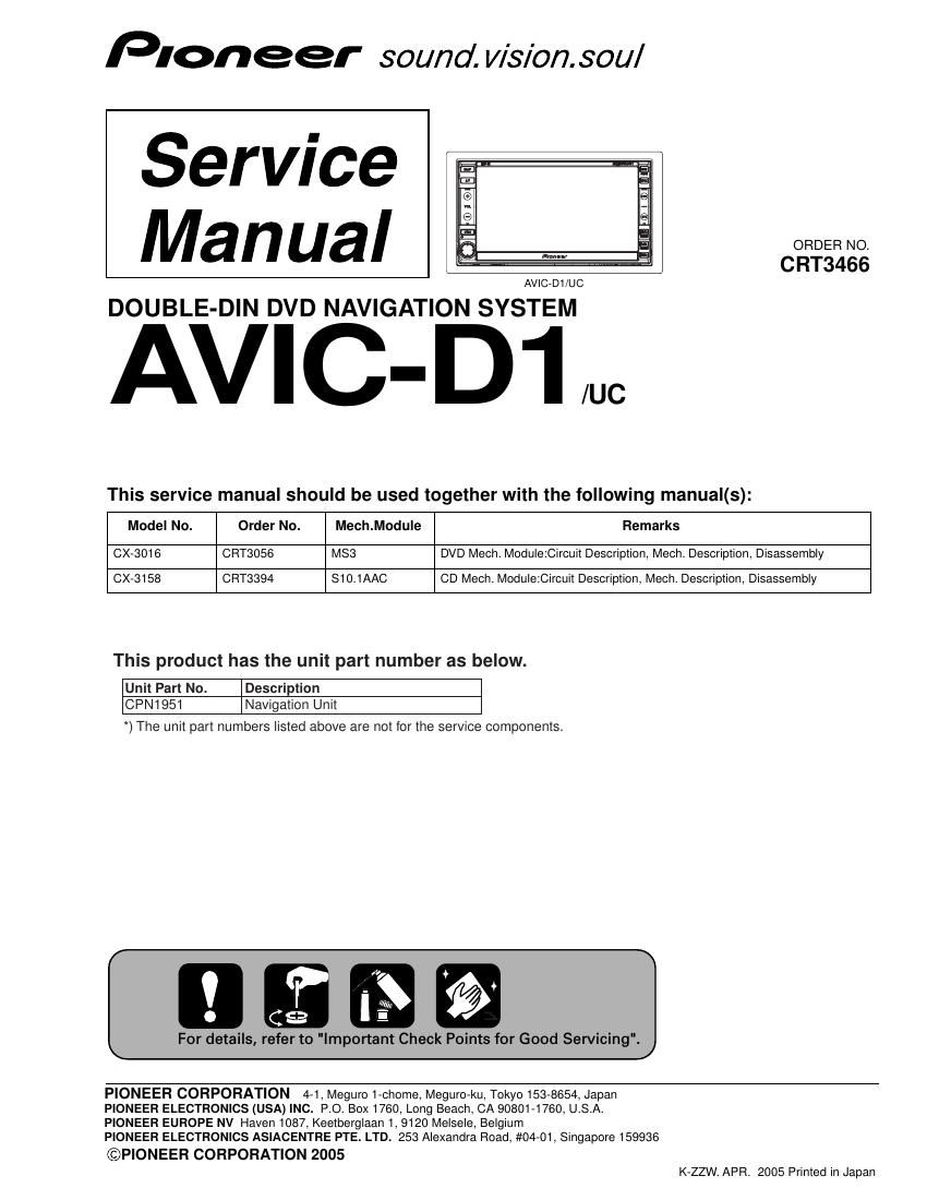 pioneer avicd 1 service manual