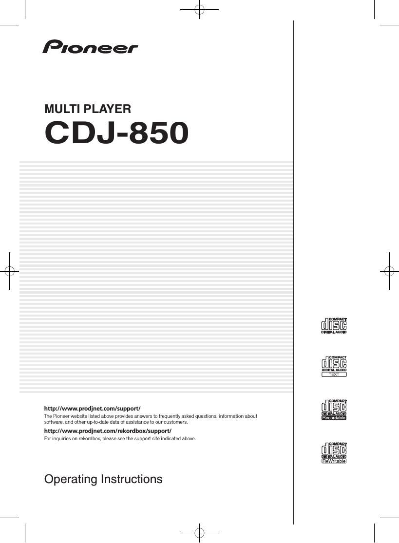 Pioneer CDJ 850 Owners Manual