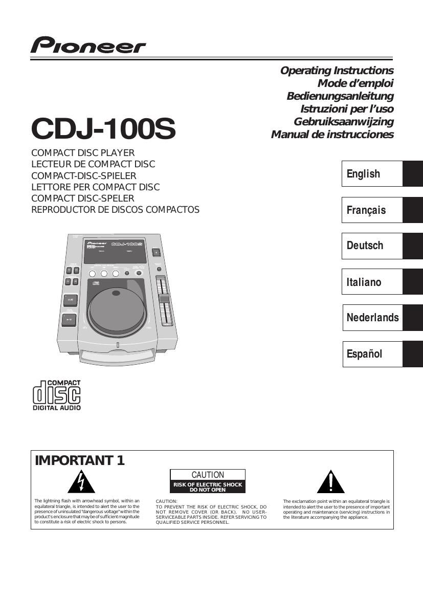 pioneer cdj 100 s owners manual