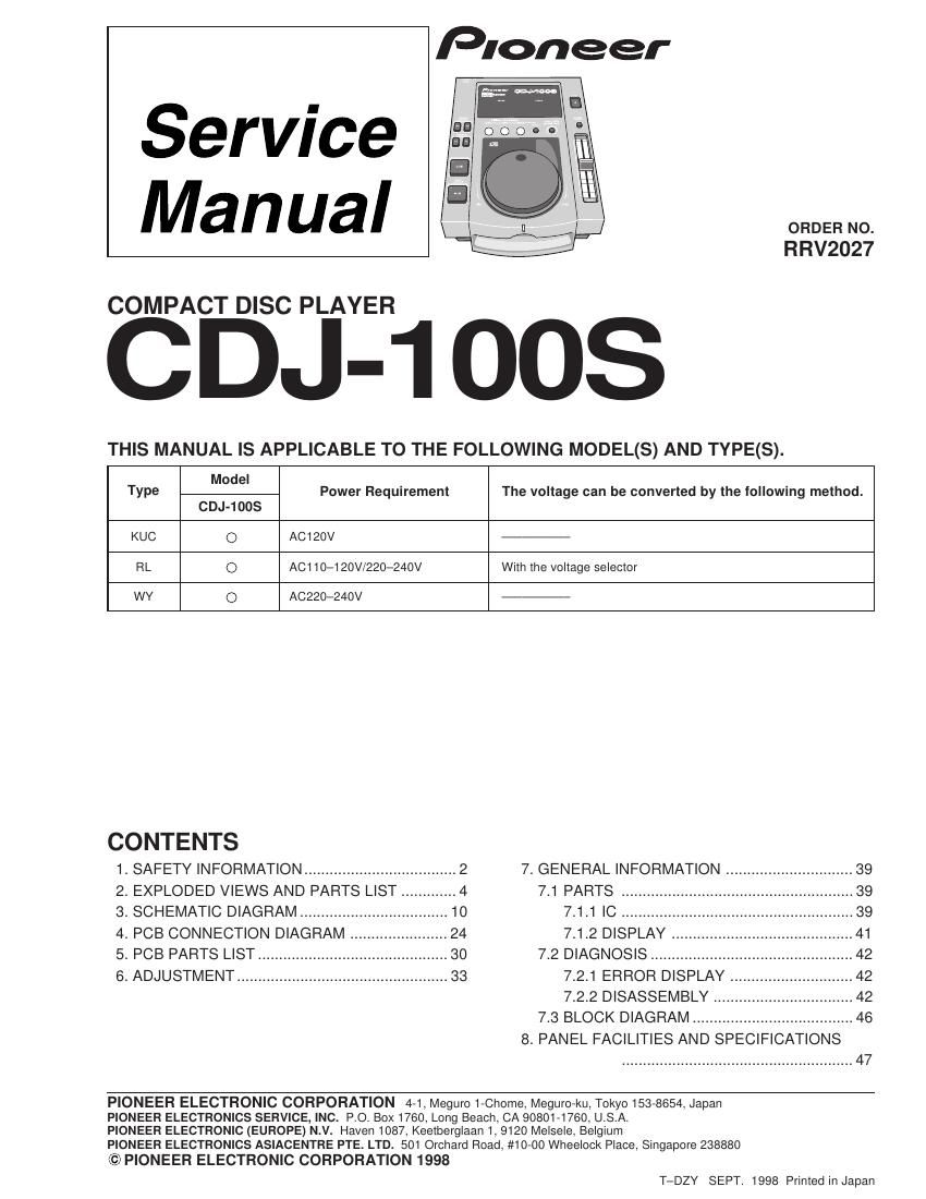 pioneer cdj 100 s service manual