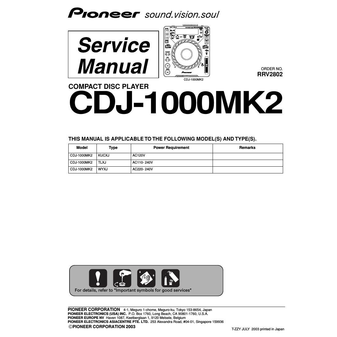 pioneer cdj 1000 mk2 service manual