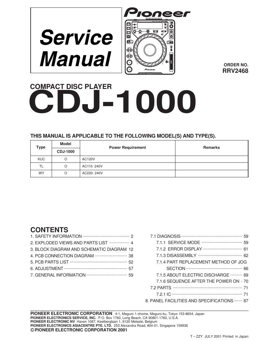 pioneer cdj 1000 service manual