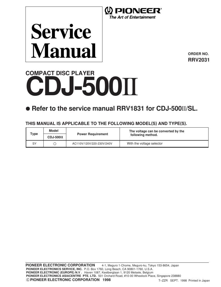 pioneer cdj 500 mk2 service manual