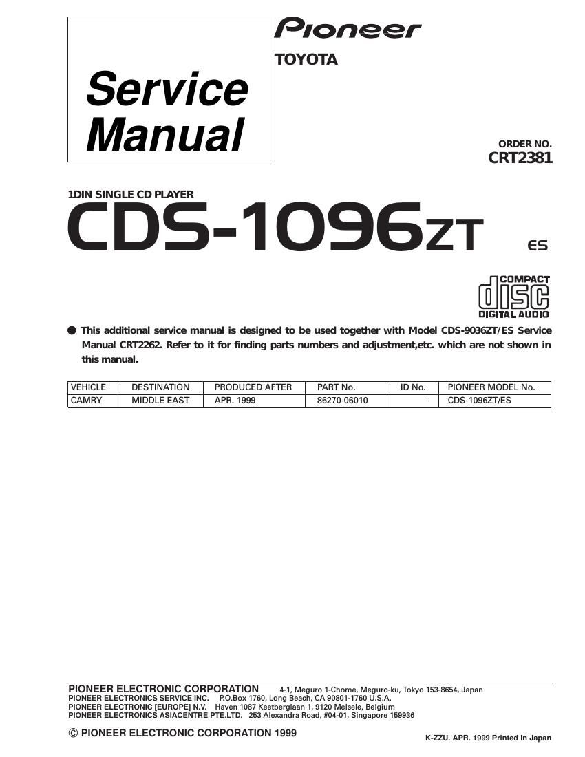 pioneer cds 1096 zt service manual