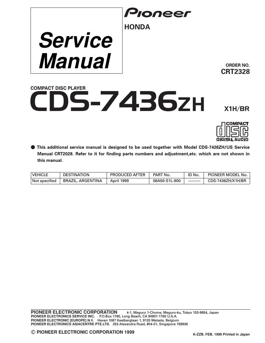 pioneer cds 7436 service manual