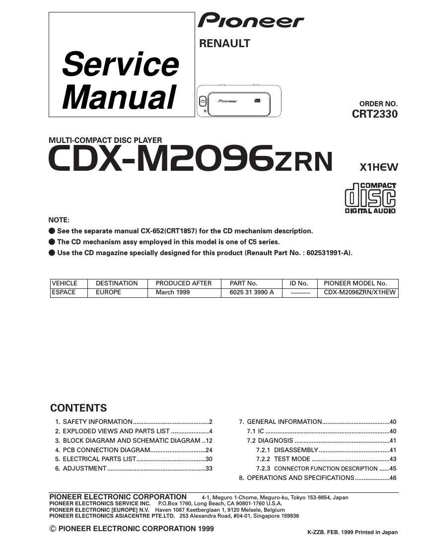 pioneer cdxm 2096 service manual