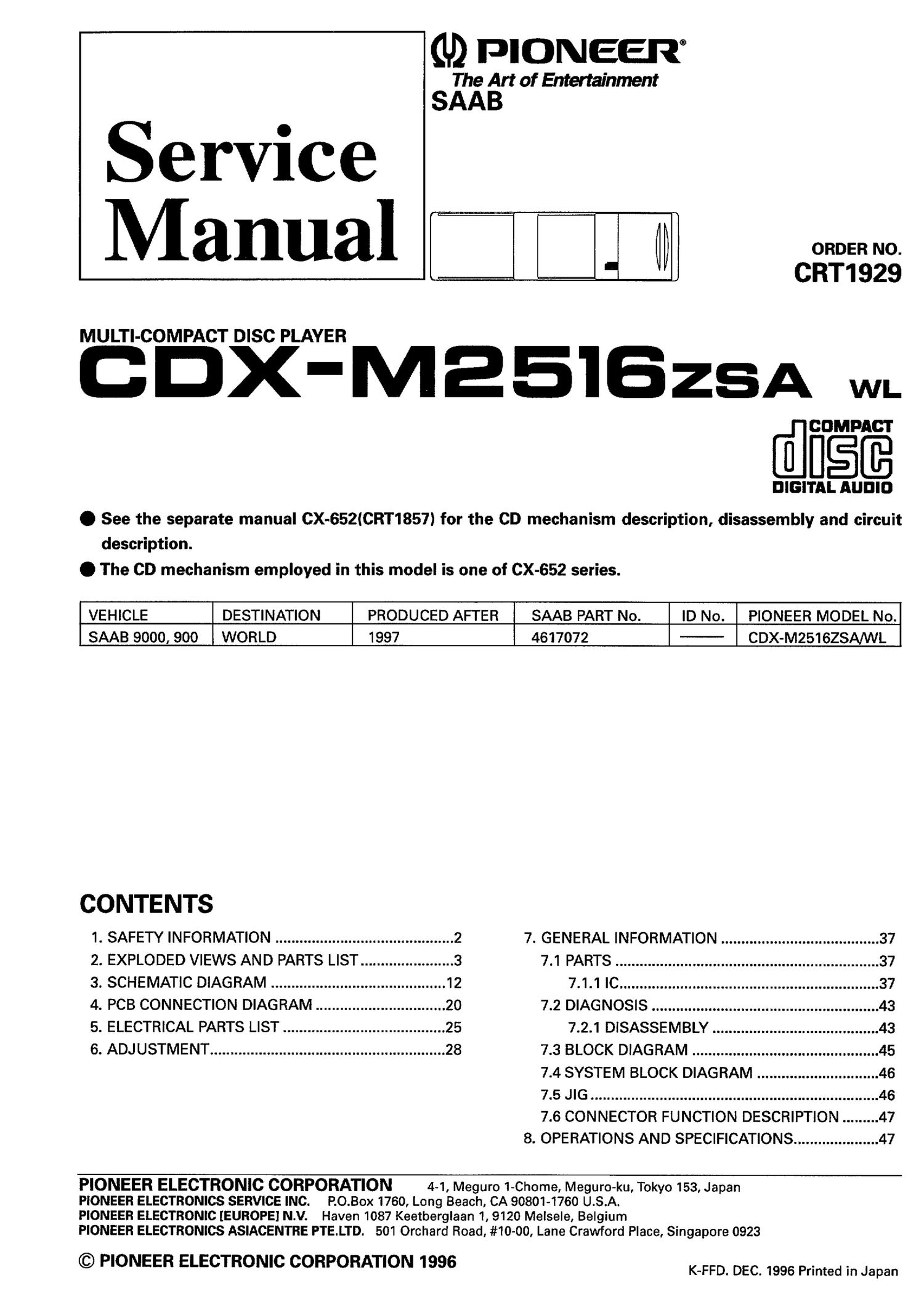 pioneer cdxm 2516 service manual