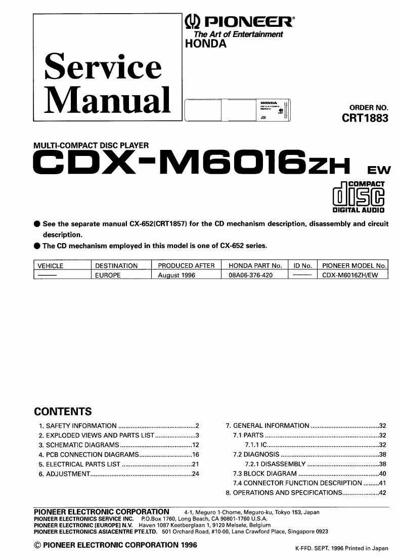 pioneer cdxm 6016 zh service manual