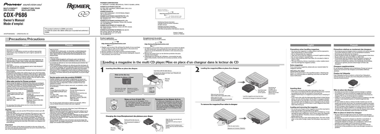 Pioneer CDX P686 Owners Manual