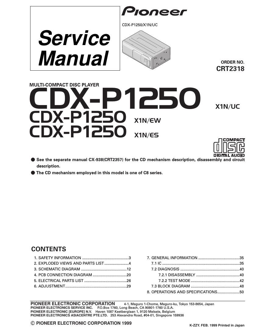 pioneer cdxp 1250 service manual