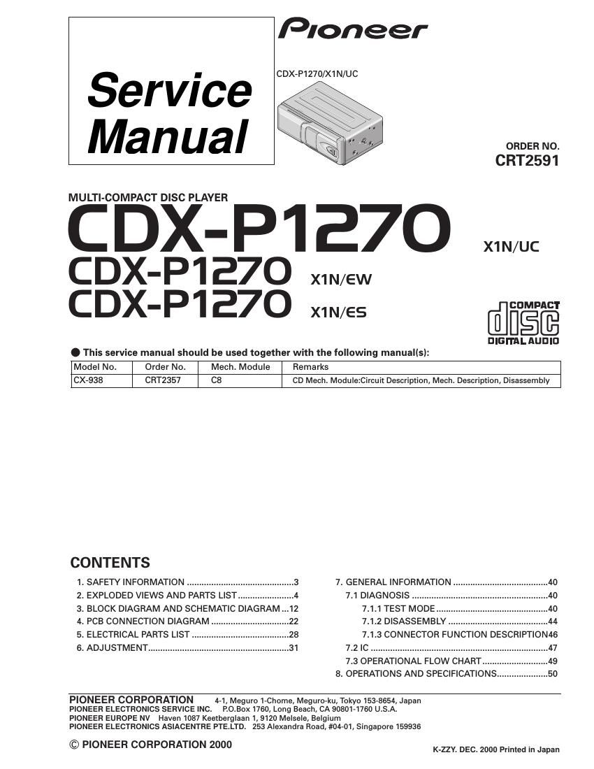 pioneer cdxp 1270 service manual