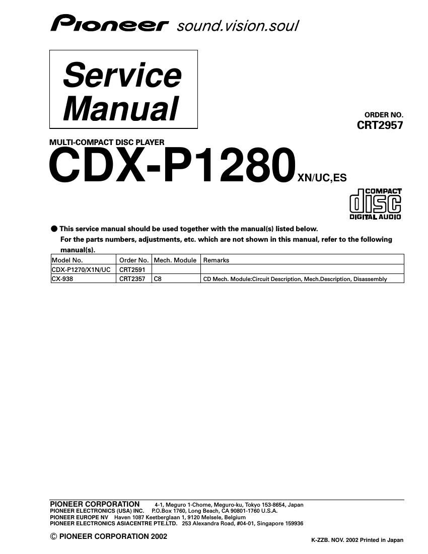 pioneer cdxp 1280 service manual