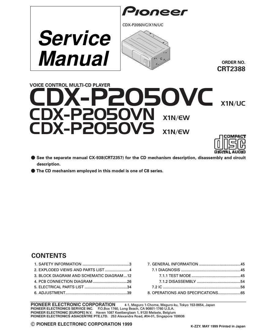 pioneer cdxp 2050 vs service manual