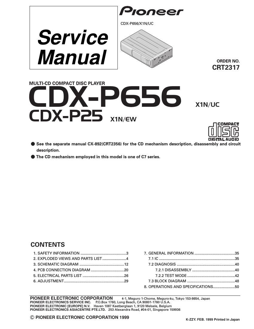 pioneer cdxp 25 service manual