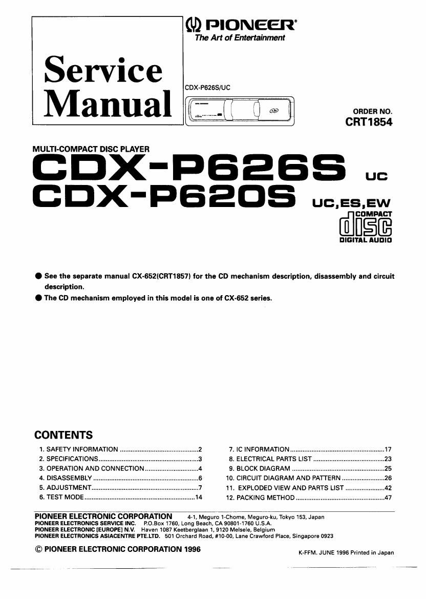 pioneer cdxp 620 s service manual