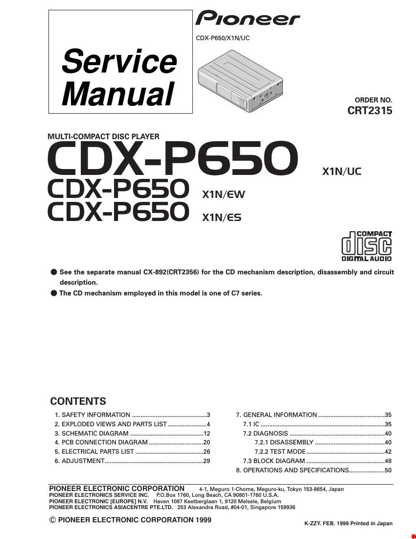 pioneer cdxp 650 service manual