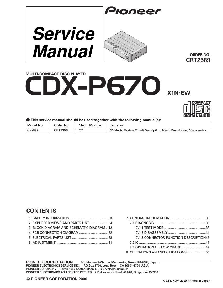 pioneer cdxp 670 service manual