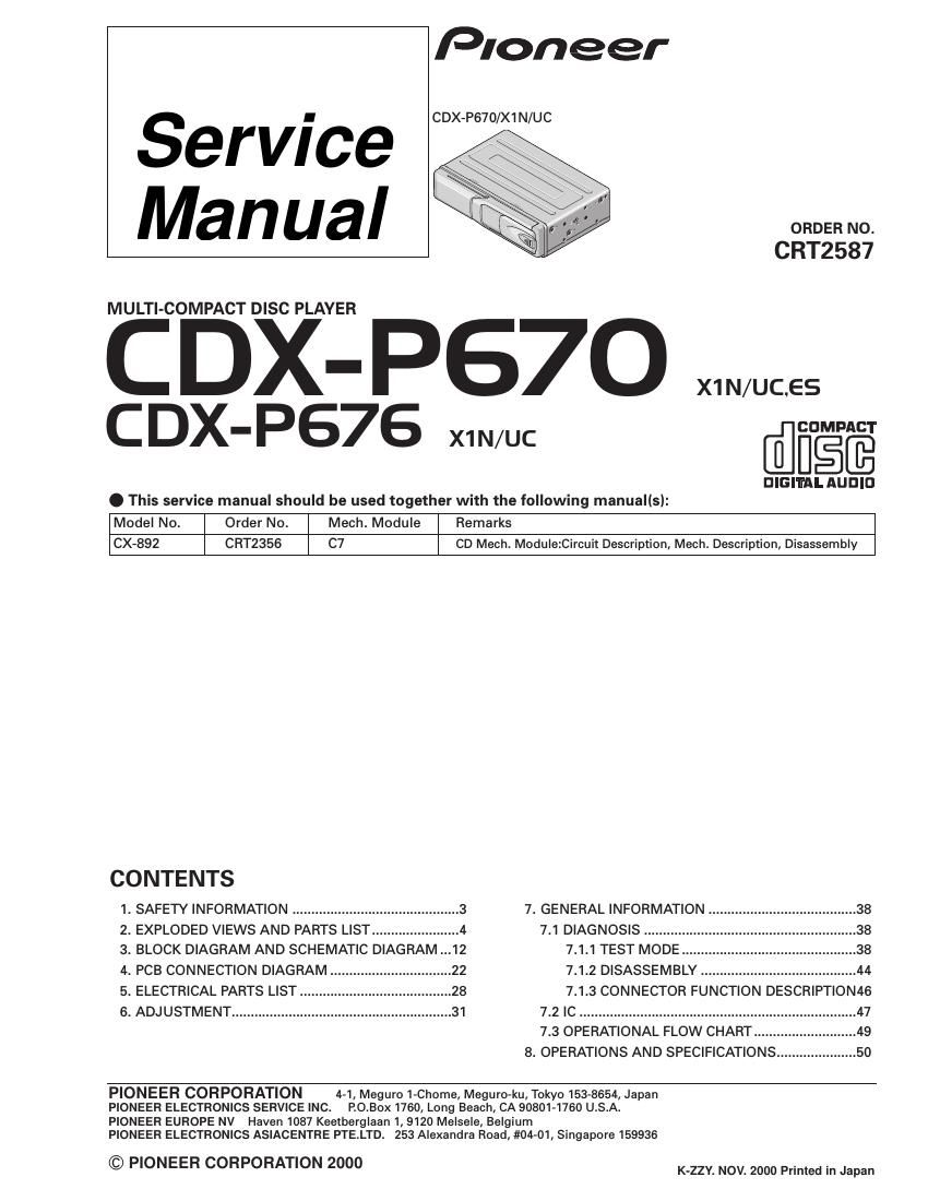 pioneer cdxp 676 service manual