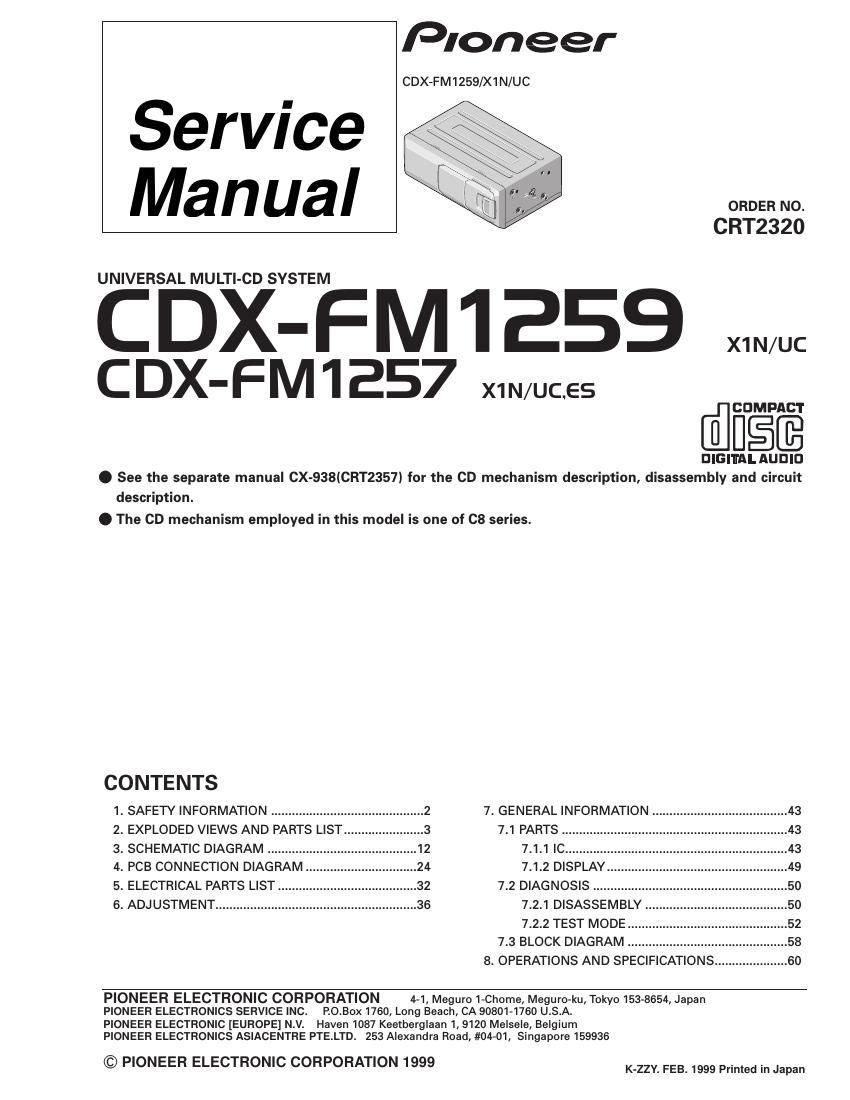 pioneer cdxfm 1257 service manual