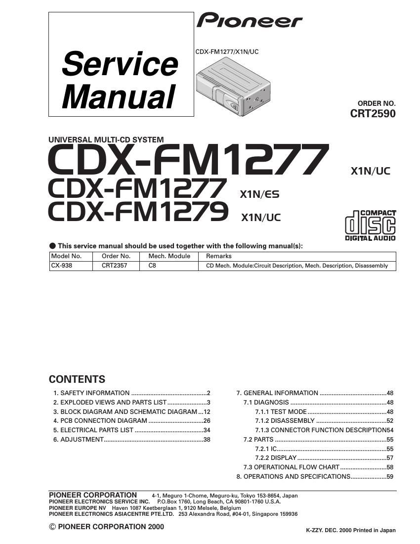 pioneer cdxfm 1277 service manual