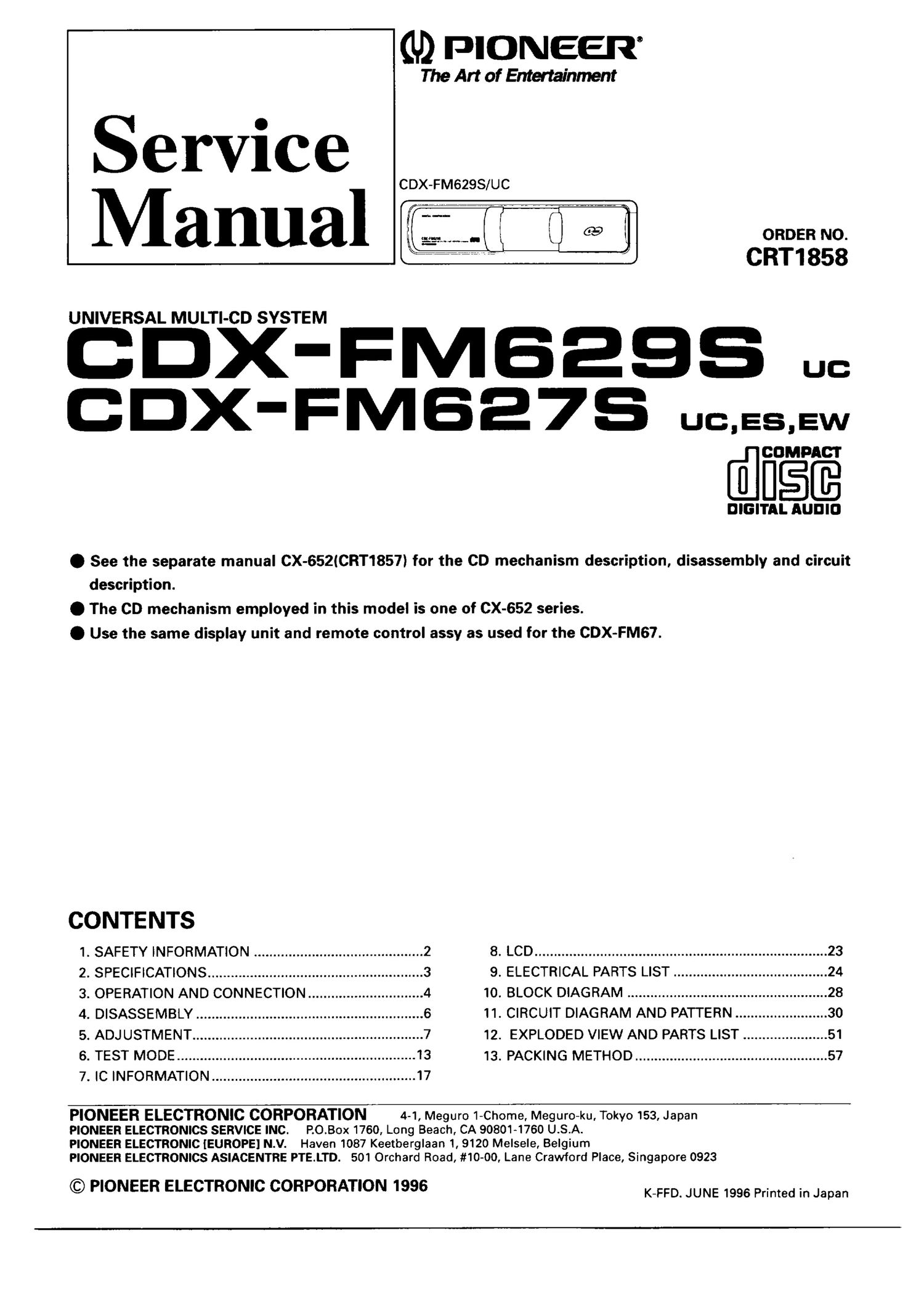 pioneer cdxfm 627 s service manual