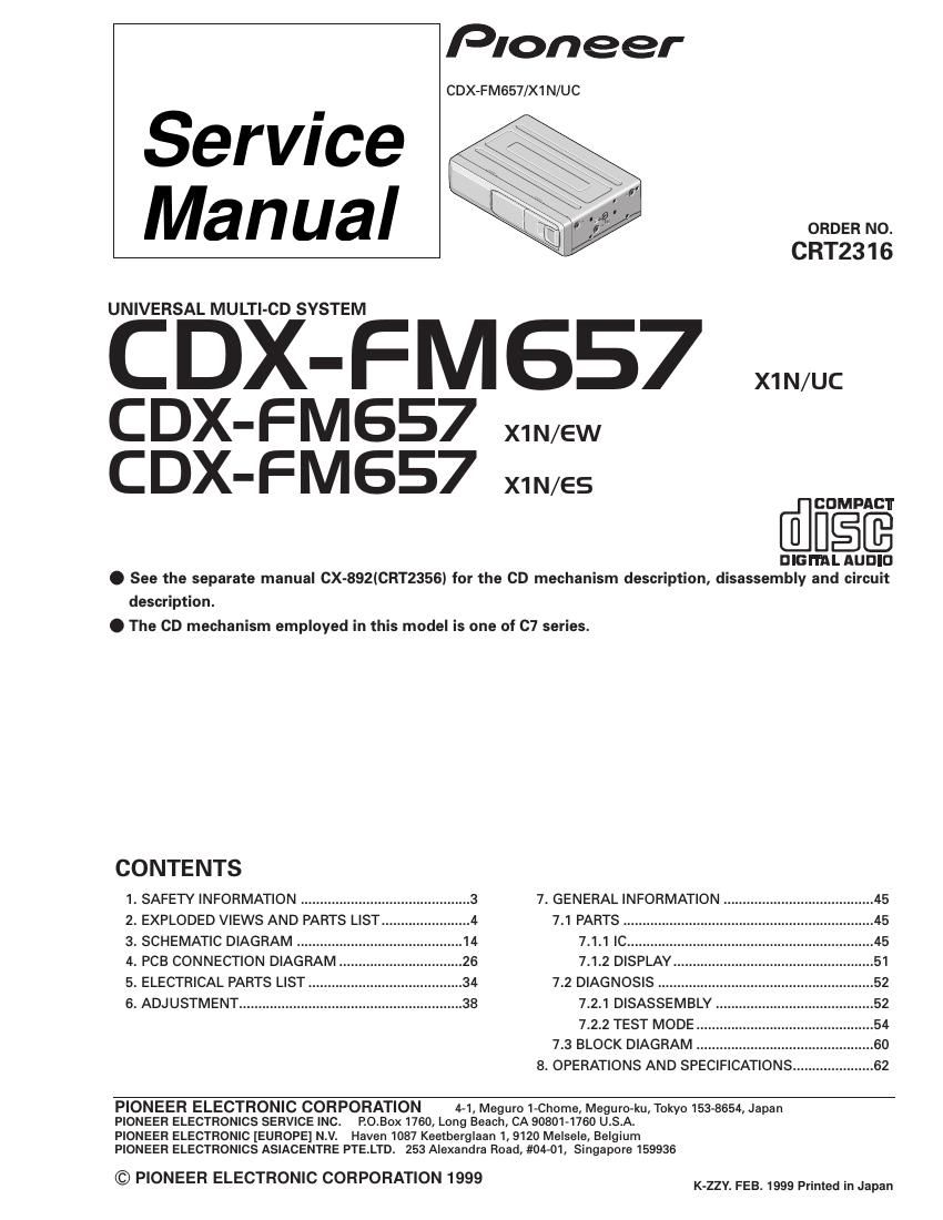 pioneer cdxfm 657 service manual