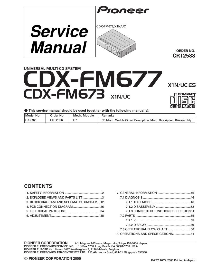 pioneer cdxfm 673 service manual