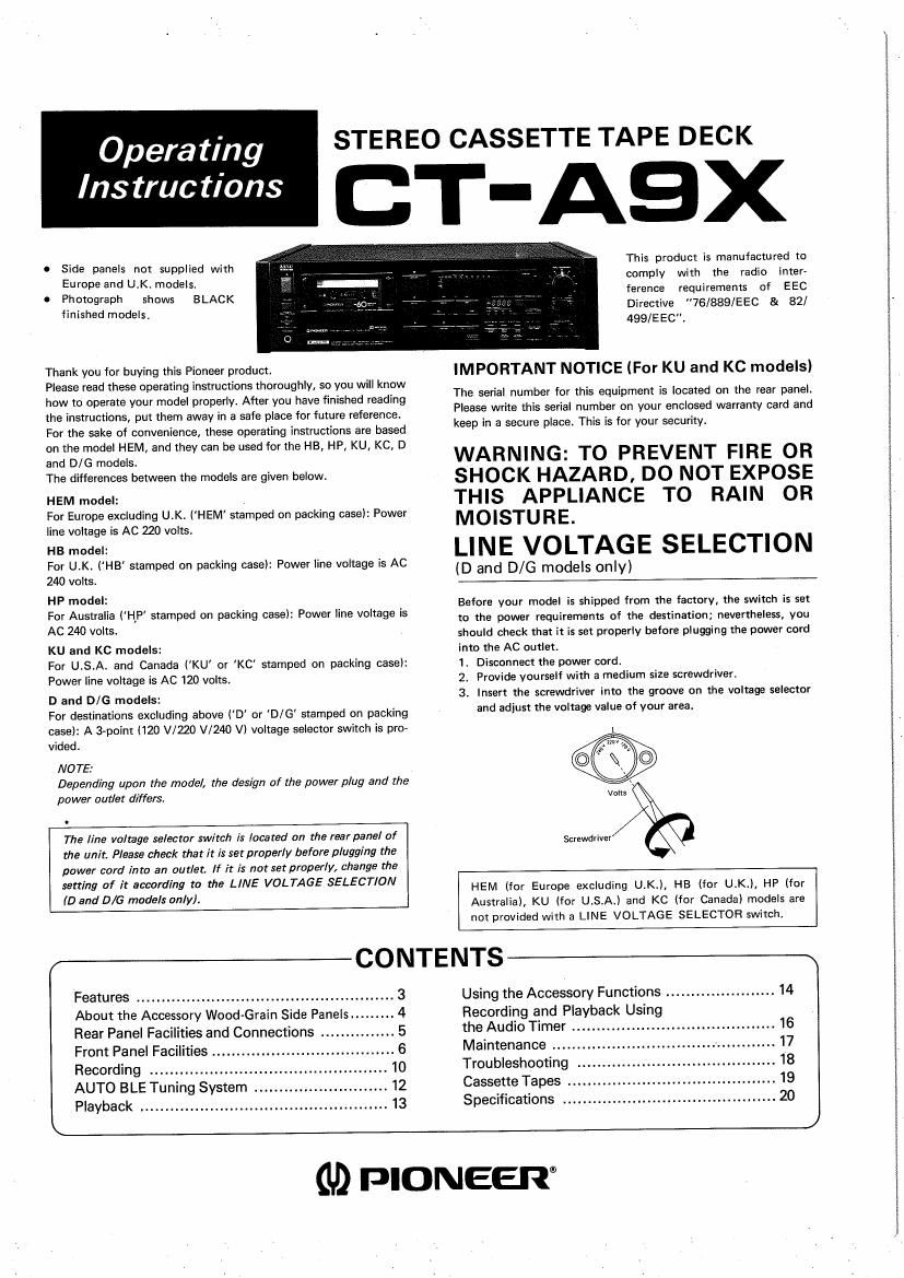 pioneer cta 9 x owners manual