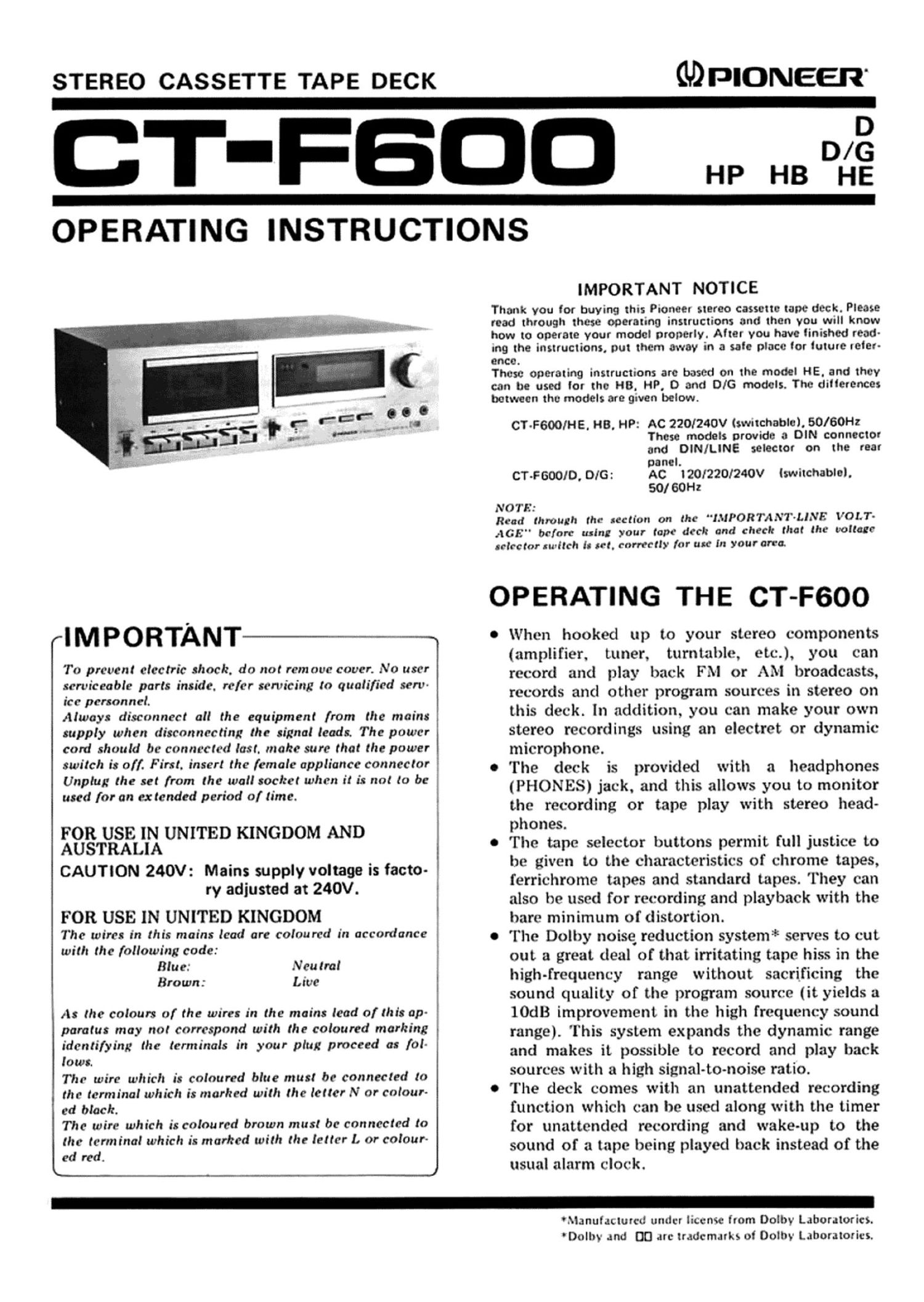 pioneer ctf 600 owners manual