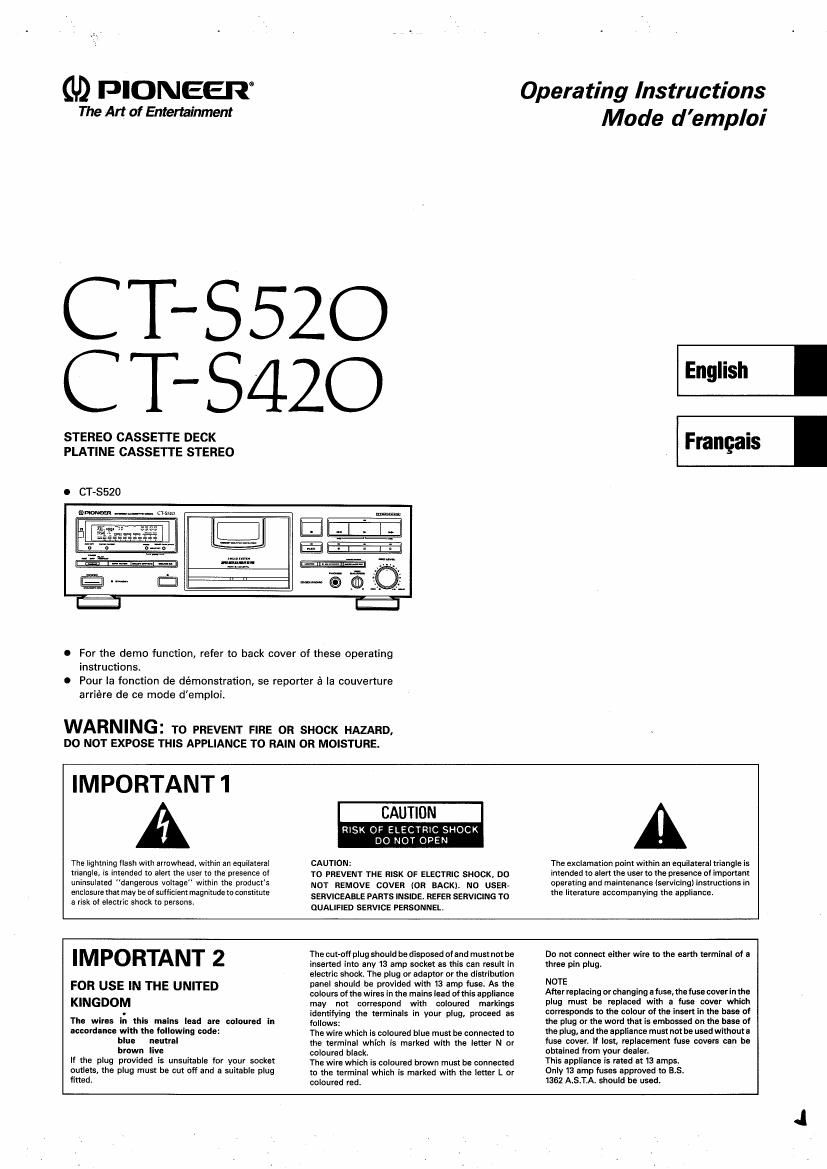 pioneer cts 420 owners manual