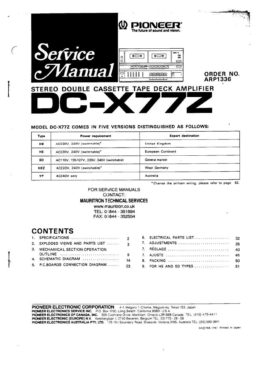 pioneer dcx 77 z service manual