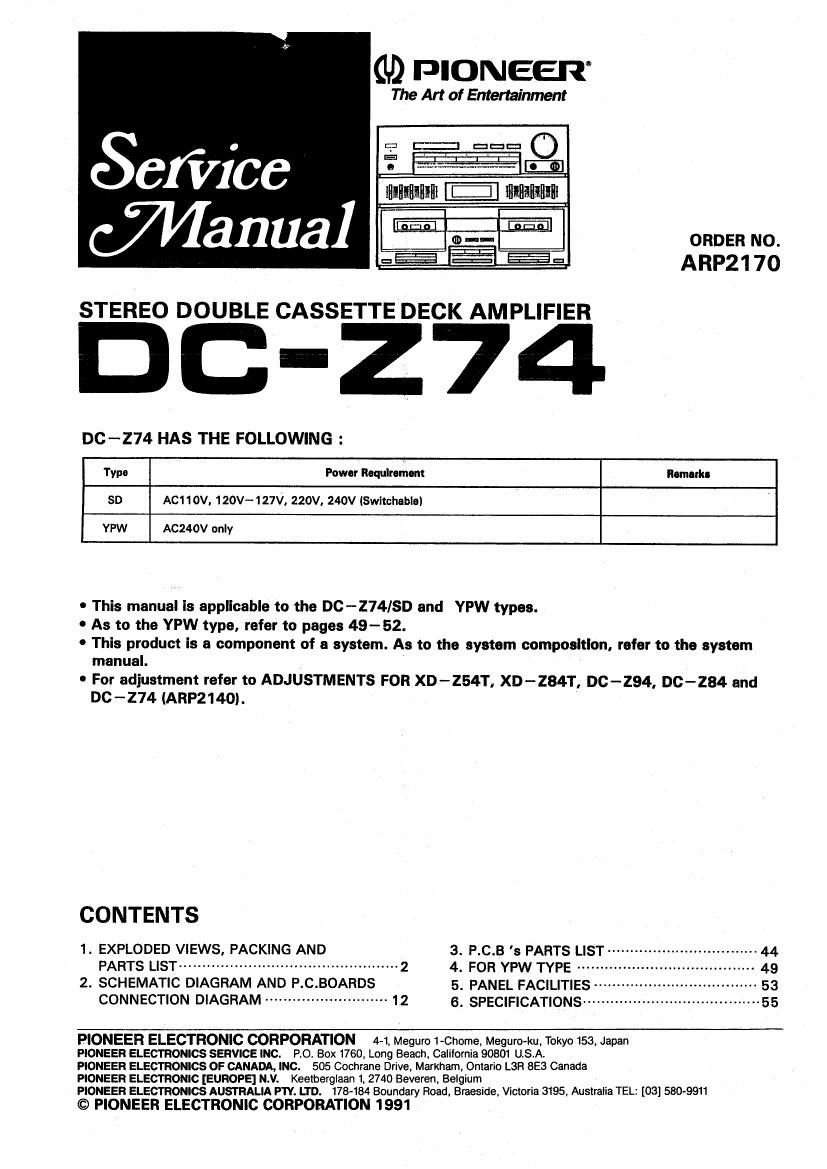 pioneer dcz 74 service manual