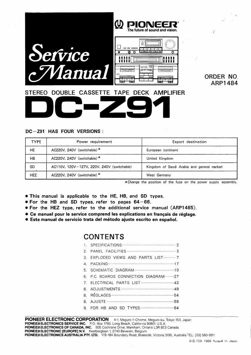 pioneer dcz 91 service manual