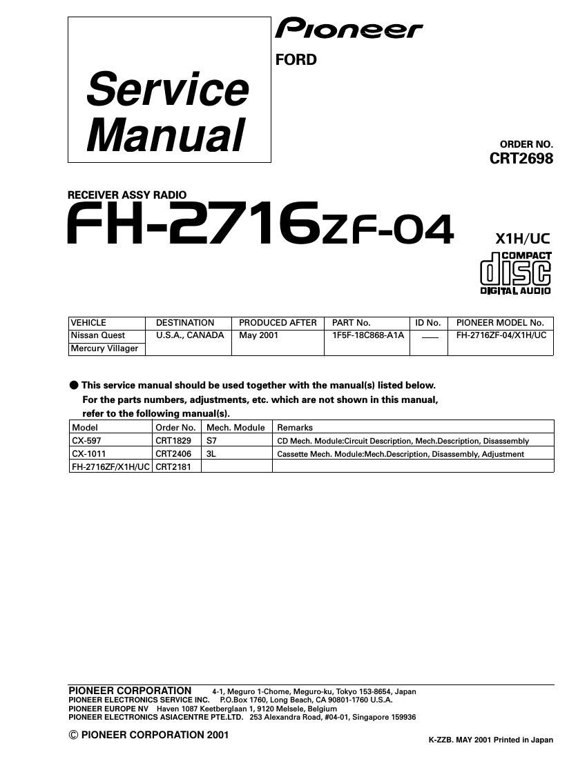 pioneer fh 2716 zf 04 service manual