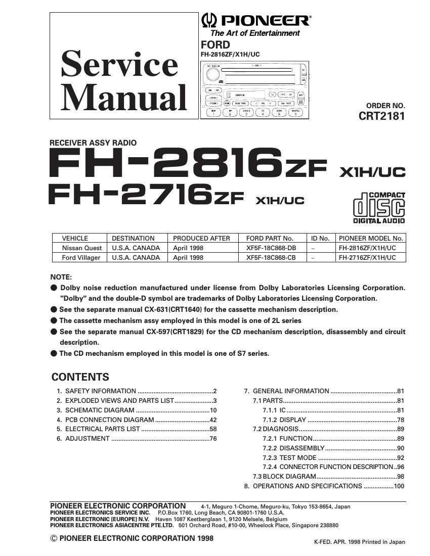 pioneer fh 2716 service manual