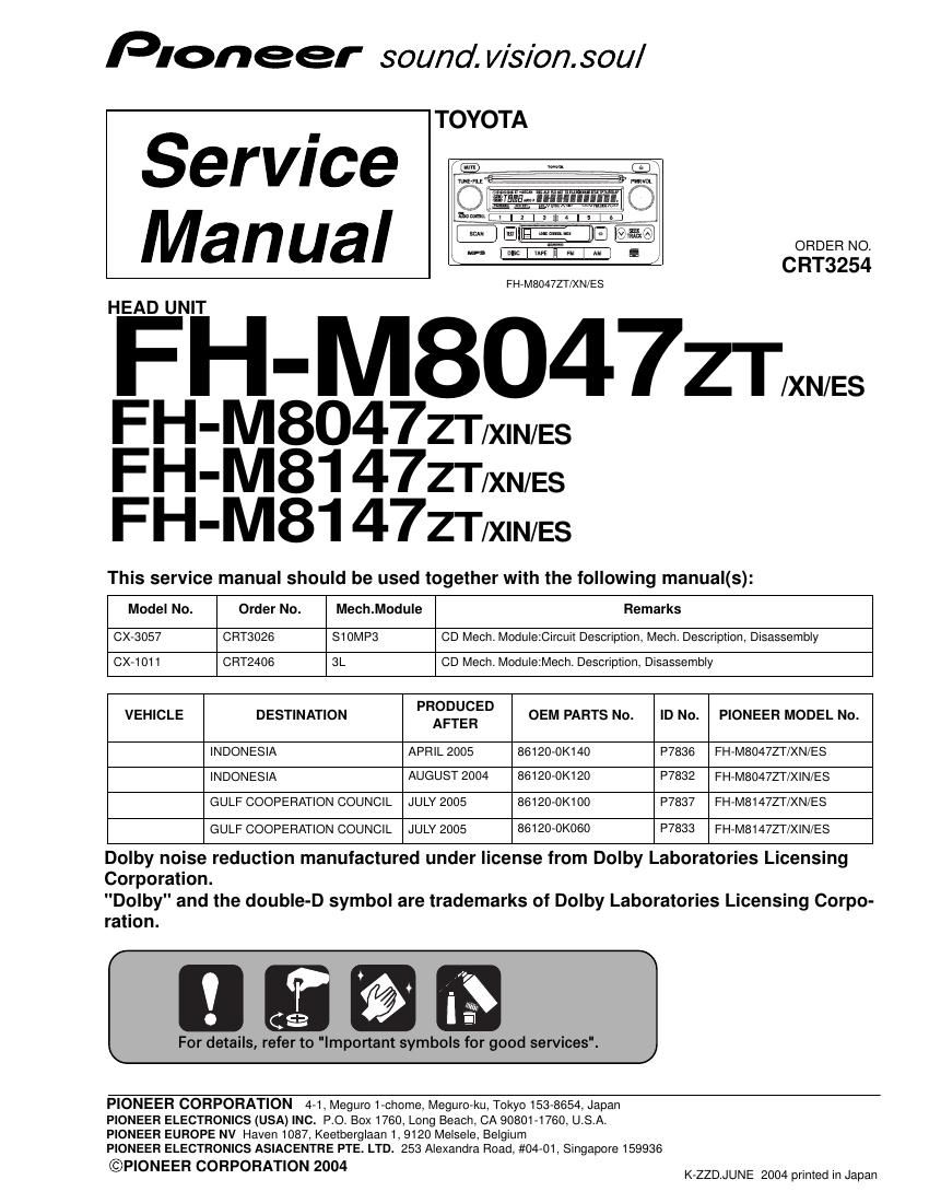 pioneer fhm 8147 service manual