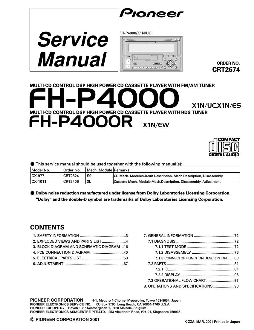 pioneer fhp 4000 service manual