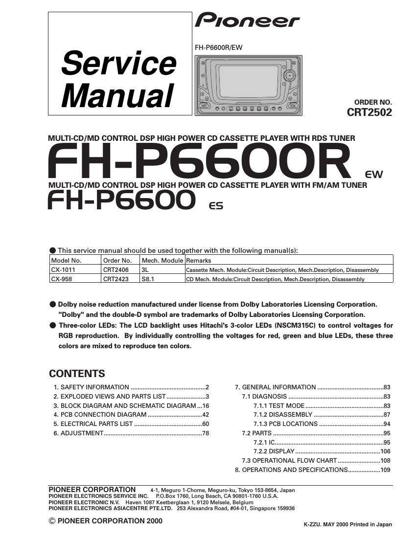 pioneer fhp 6600 r service manual