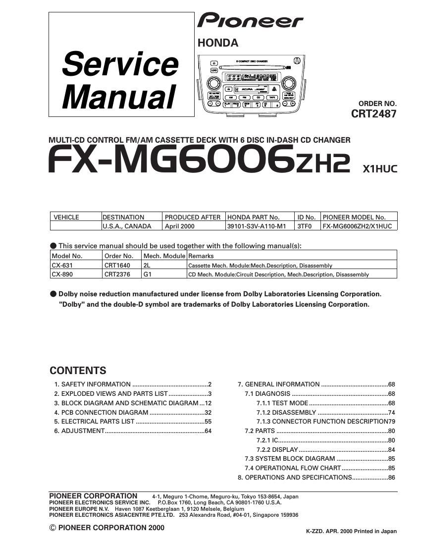 pioneer fxmg 6006 service manual