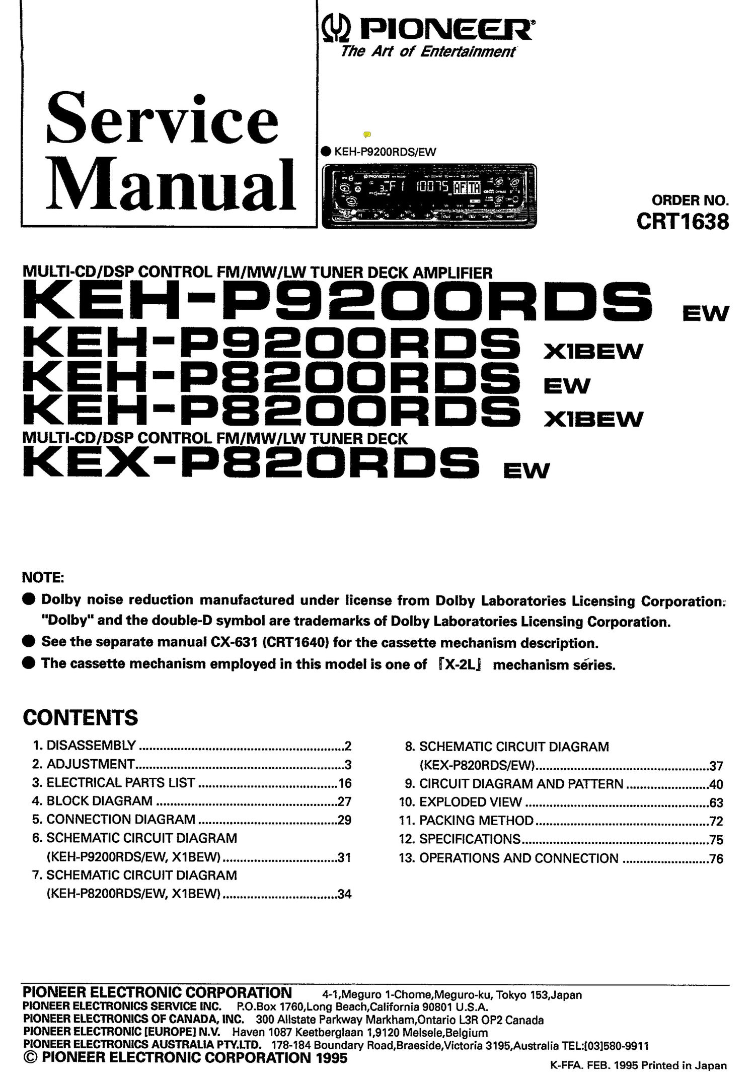 pioneer kexp 820 rdsew owners manual