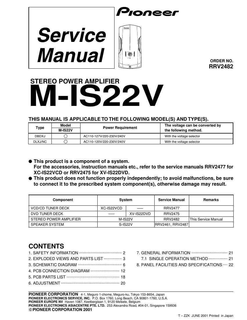 pioneer mis 22 v service manual