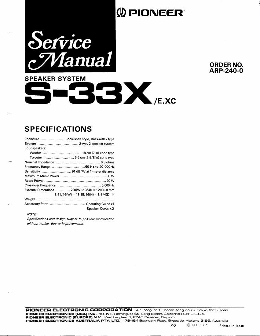 pioneer s 33 x service manual