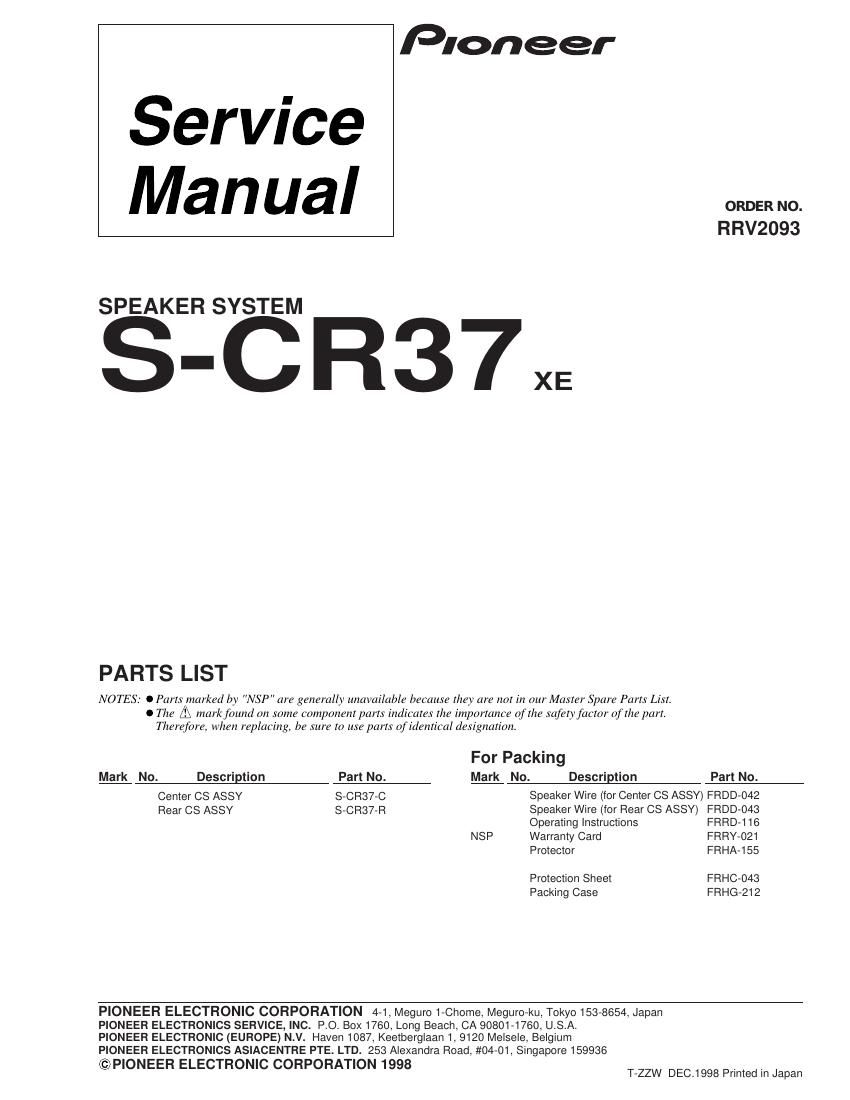 pioneer scr 37 service manual