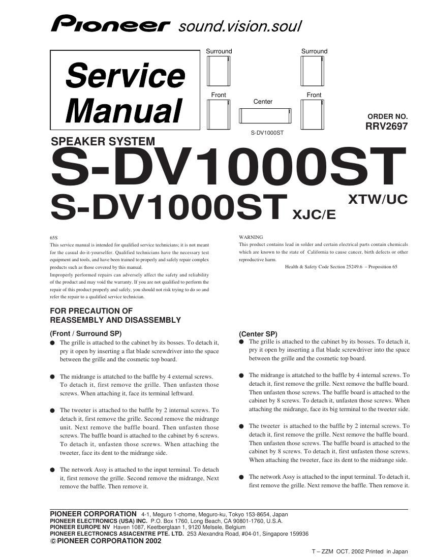 pioneer sdv 1000 st service manual